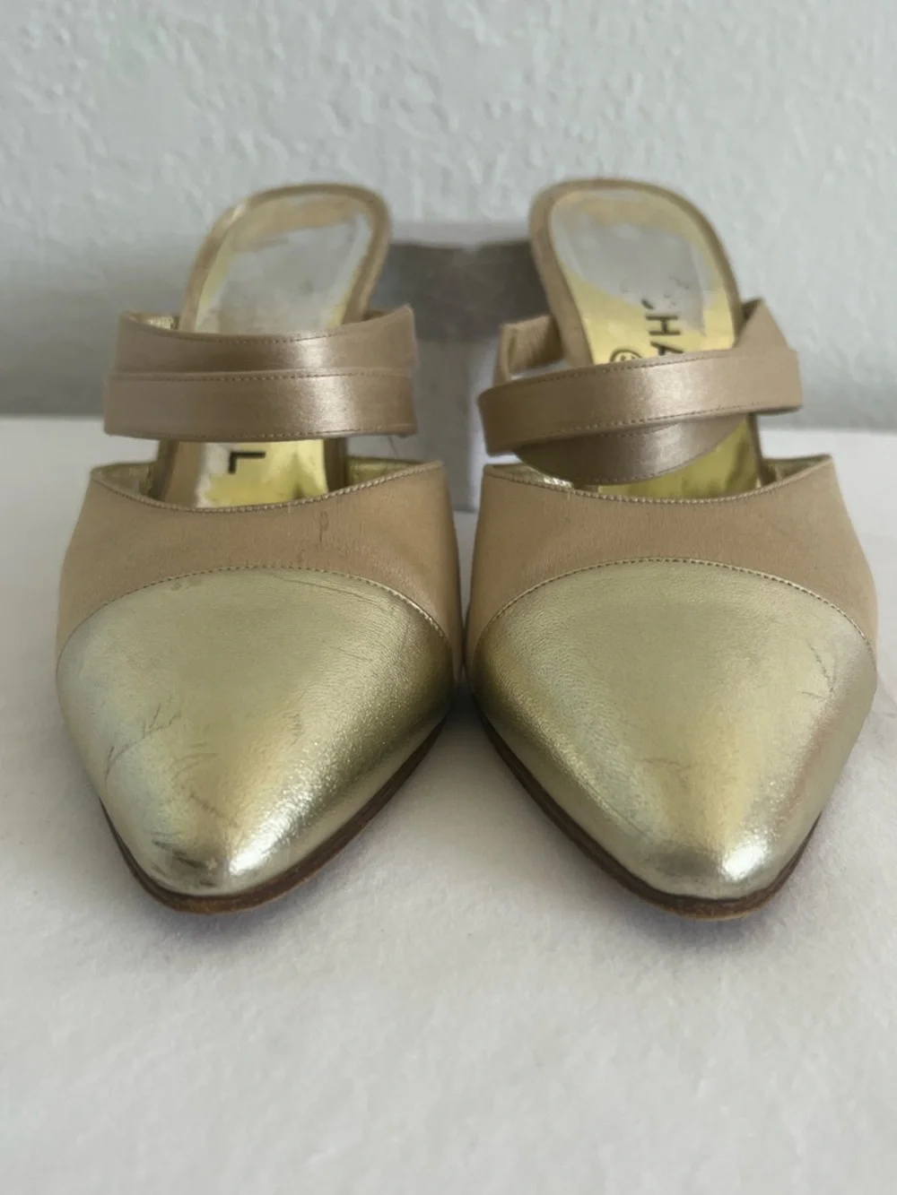 Chanel Dual Strap Satin Mules Vintage